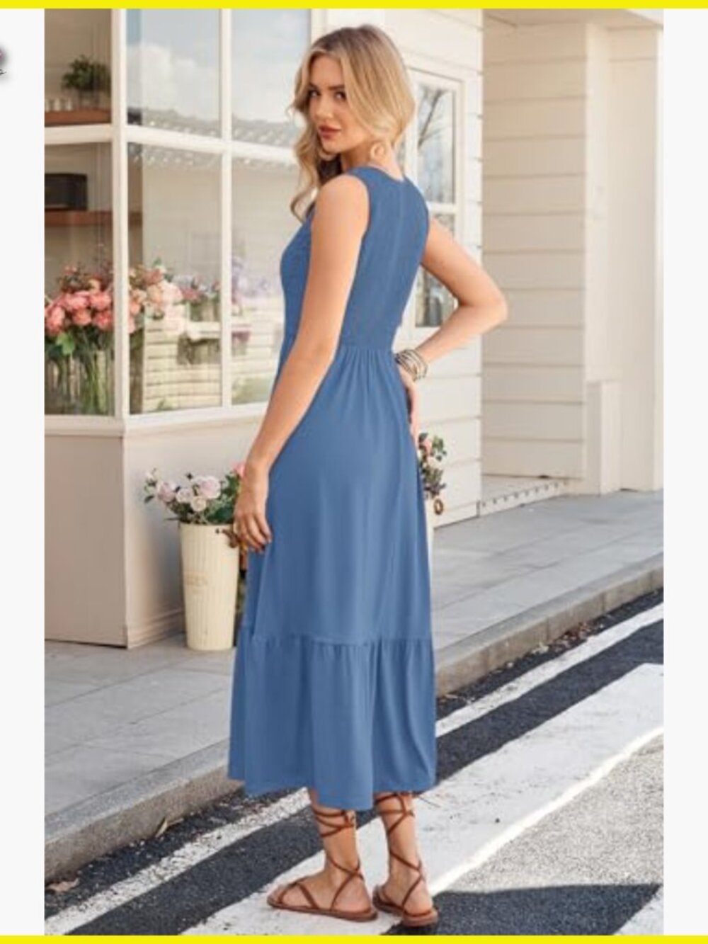 Sleeveless Maxi Dress Smocked Empire Waist Tiered Summer Sundress with Pockets - Picture 5 of 6
